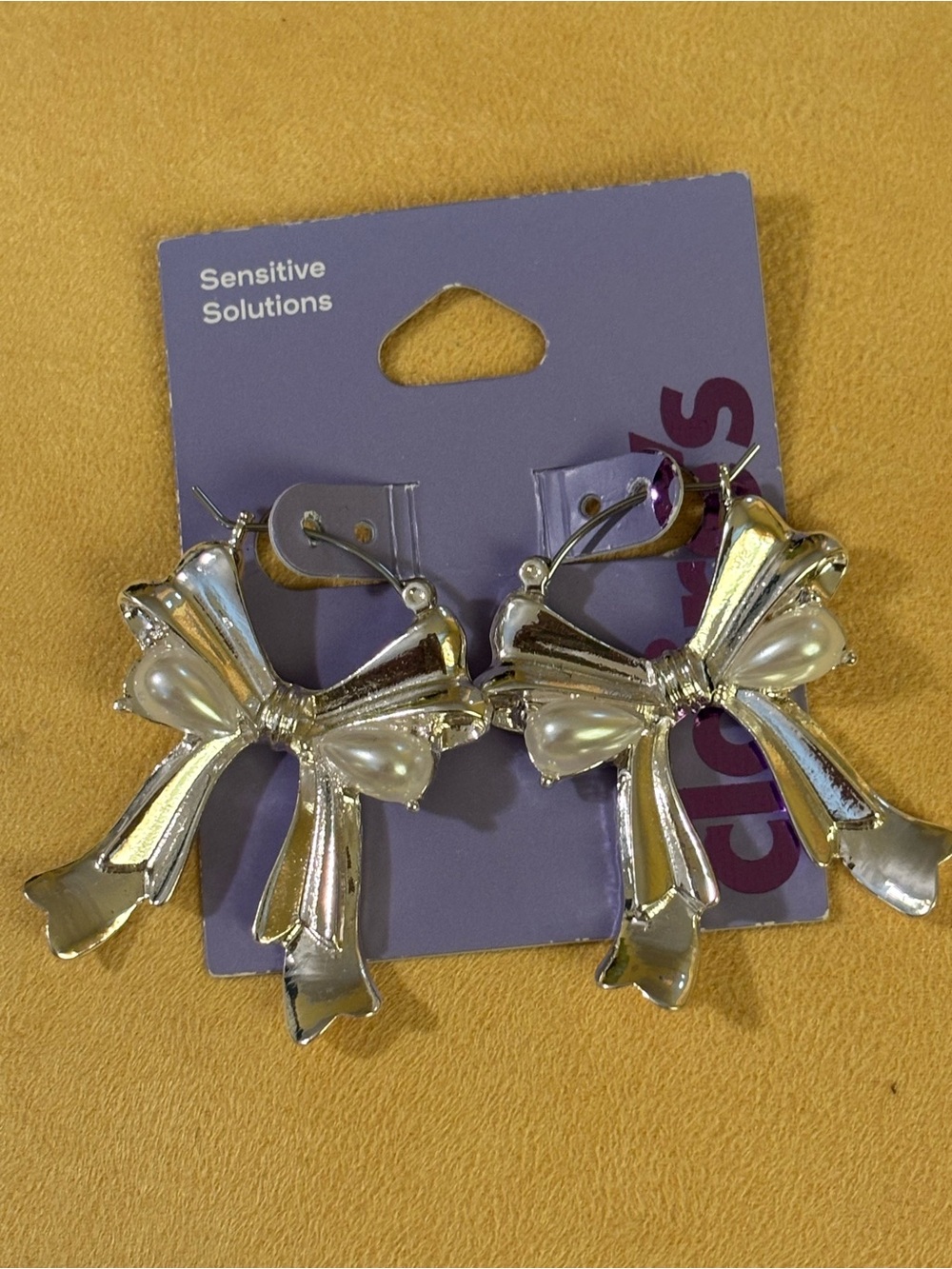 Claire's Silver Bow Earrings with Pearl Drops